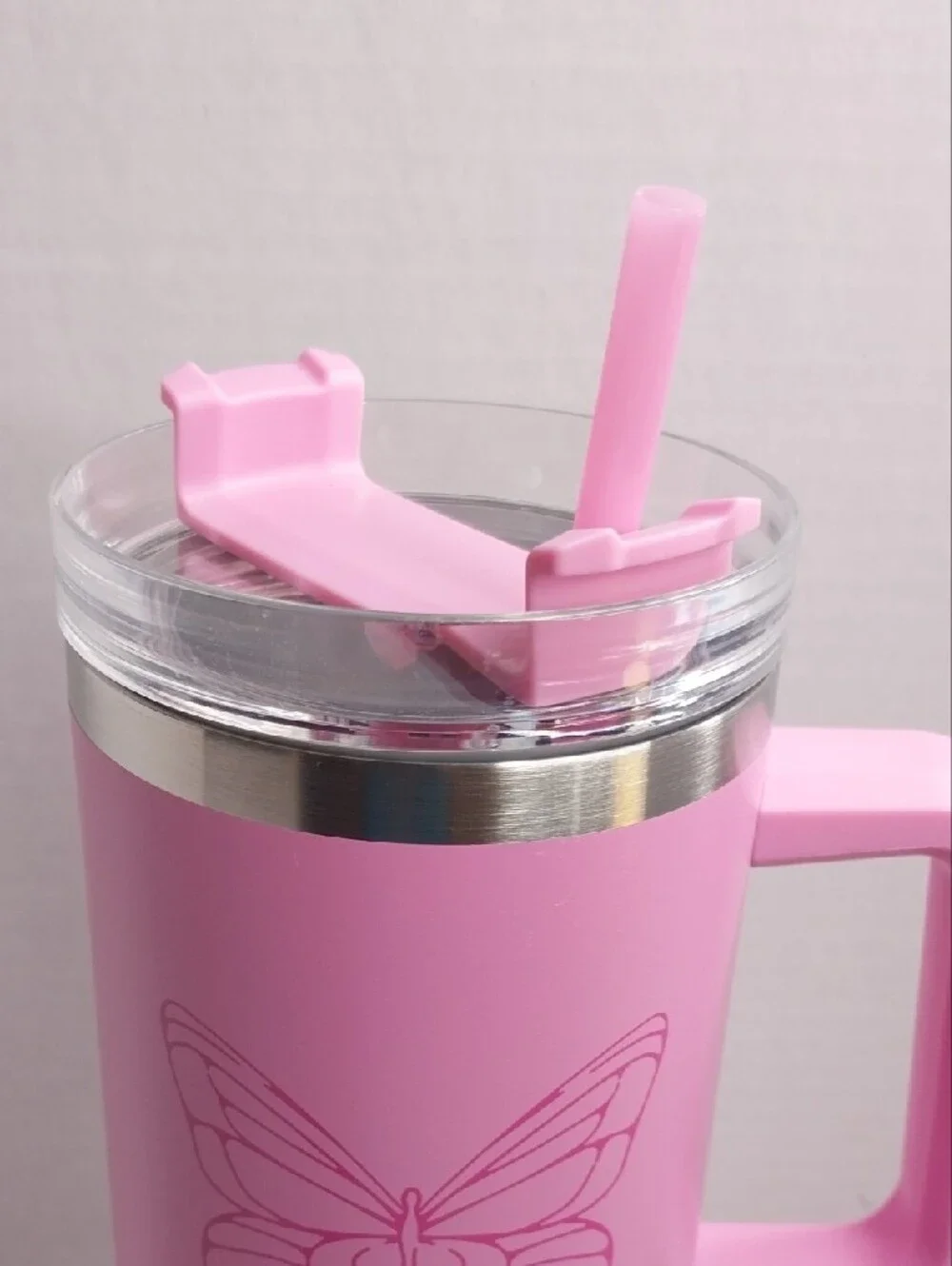 Dolly Parton Pink Butterfly Insulated Travel Tumbler with Handle  Stainless Stee